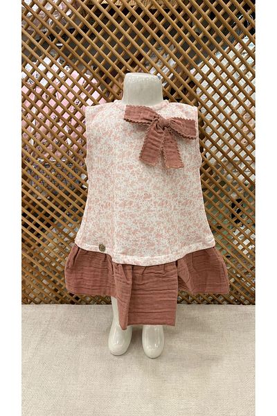 Babydola baby girl organic dress floral patterned muslin fabric bow accessories