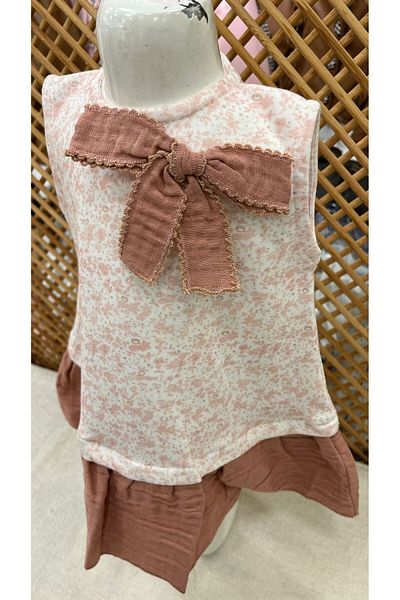 Babydola baby girl organic dress floral patterned muslin fabric bow accessories
