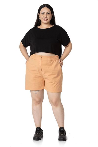 DISENTIS MODEST Plus Size Salmon Shorts with Elastic Waist and Back Pockets