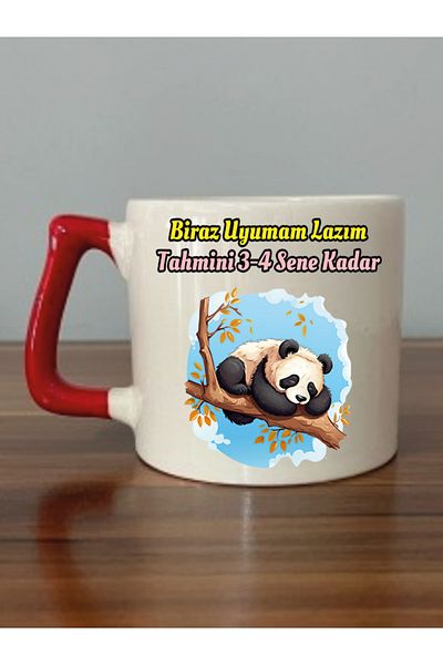 lili hediyelik Red Handle Mug with I Need a Little Sleep Written - Ceramic Tea, Coffee Gift Cup