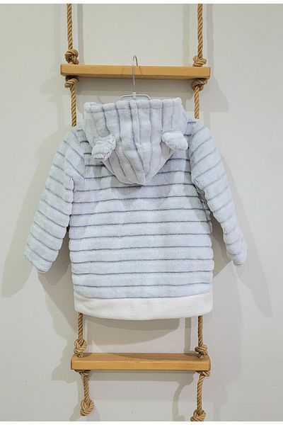 Alpar Tekstil Hooded Plush Welsoft Girl-Boy-Baby Cardigan-Jacket / White Striped