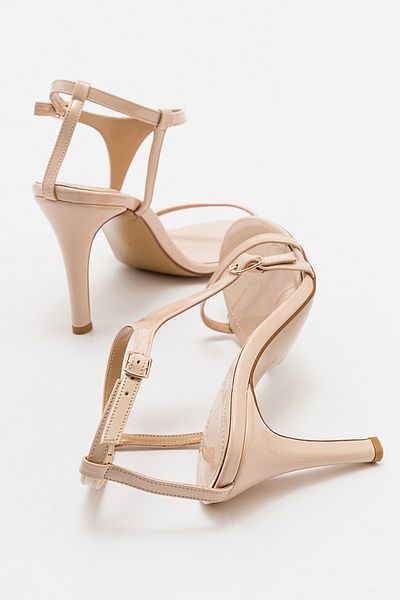 LuviShoes MOLDE Beige Patent Leather Women's Thin Heeled Shoes