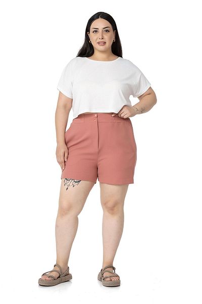 DISENTIS MODEST Plus Size Dried Rose Shorts with Elastic Waist and Back Pockets