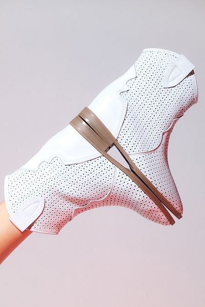 LuviShoes LOIVOS White Skin Genuine Leather Perforated Women's Hidden Heel Summer Boots