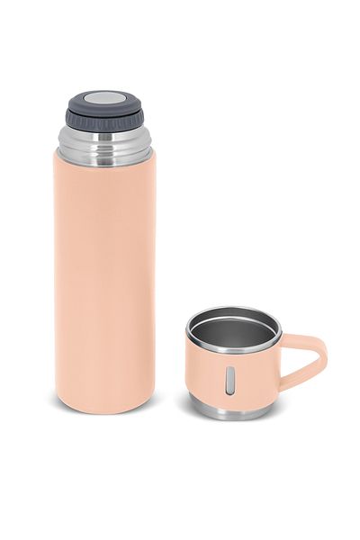 SEDEF SİLVER 304 Stainless Steel Vacuum Open Close Gasket Thermos Flask with Lid and Glass 450 ml 527