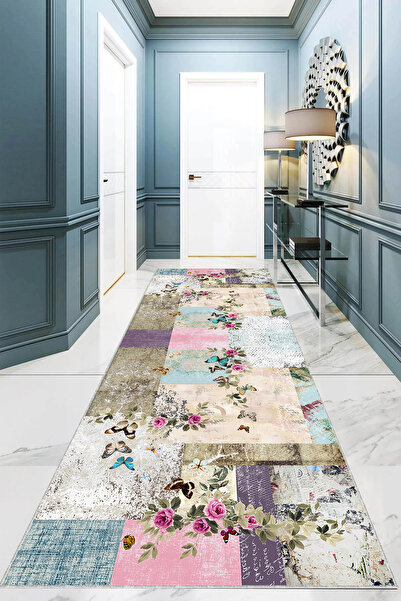 on the clouds Gül ve Kelebek Kırkyama Patchwork Desenli Etnik Dijital Baskı Y...