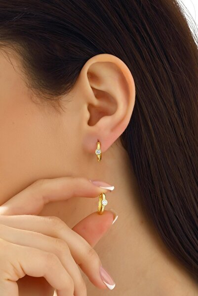 MySilvers Tek Taş Gümüş Halka Küpe