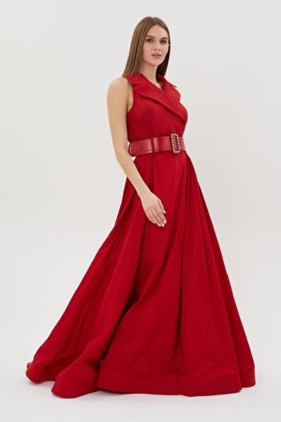 HaHelin Kruvaze Yaka Belden Kemerli Tafta Kumaş