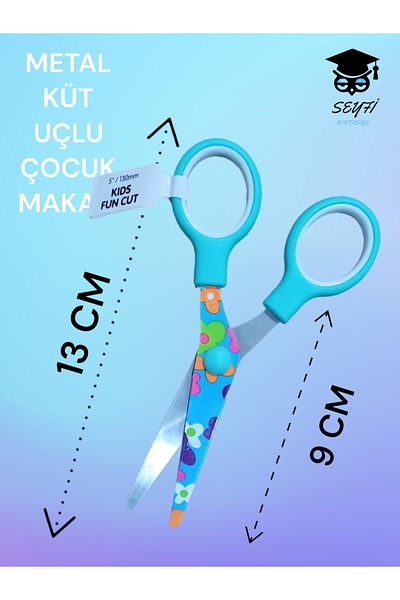 SEYFİKİRTASİYE METAL BLUNT TIP CHILDREN'S SCISSORS 13 CM PATTERNED GREEN FLOWER