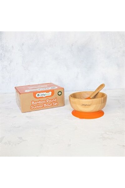 Jellyboon Bambu Yuvarlak Turuncu Vakumlu Kase Kaşık Seti