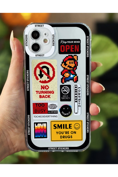 Powerfox iPhone 11 Uyumlu (Köşeli 12 Görünümlü) Şeffaf Baskılı Kamera Korumalı Silikon Kılıf