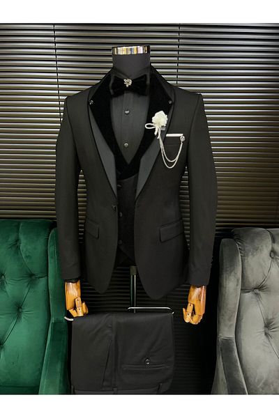 Terziayhan New Full Set Black Groom Suit 017 Model