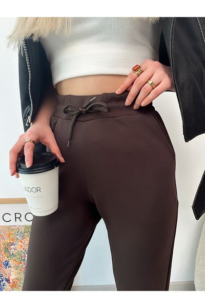 schlank Pantaloni cu șnur modal pentru femei, cu tăietură laterală și talie