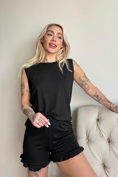 Pijamaevi Set de pijamale de damă, negru, fără mâneci, cu bretele