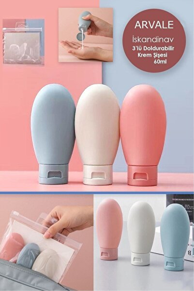 MİMOZA PARK Çok Amaçlı 3'lü Doldurulabilir Çantalı Seyahat Tipi Şişe Seti/ Bo...