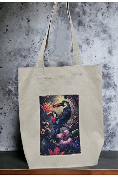 shules collection Bird Digital Printing Appliqued Cloth Bag