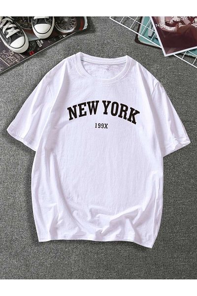 Jose Clothing Μπλουζάκι Unisex Λευκό εμπριμέ από οργανικό βαμβάκι Oversize με κοντό μανίκι