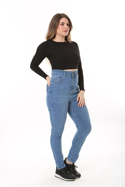 Şans Blugi de damă, albaștri, talie înaltă, cu picior îngust, Lycra, cu 5 buzunare 65N37642