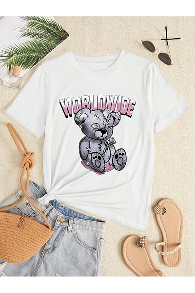 Jose Clothing Μπλουζάκι Unisex Λευκό εμπριμέ από οργανικό βαμβάκι Oversize κοντό μανίκι