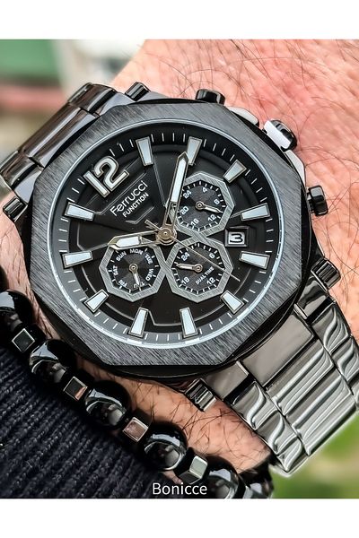 Ferrucci Functions Active Black Color Steel Strap Waterproof Men's Wristwatch + bracelet