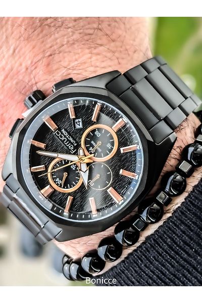 Ferrucci Functions Active Steel Band, Black Color, Men's Wrist Watch Bracelet with Calendar