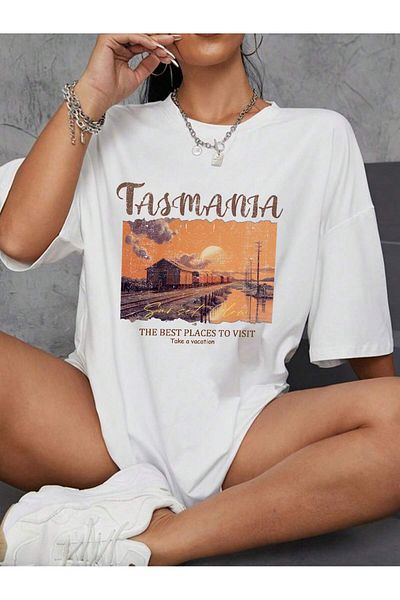 Jose Clothing Μπλουζάκι Unisex Λευκό εμπριμέ από οργανικό βαμβάκι Oversize με κοντό μανίκι