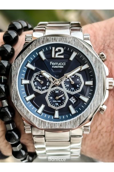 Ferrucci Functions Active Silver Color Steel Strap Waterproof Men's Wristwatch + bracelet