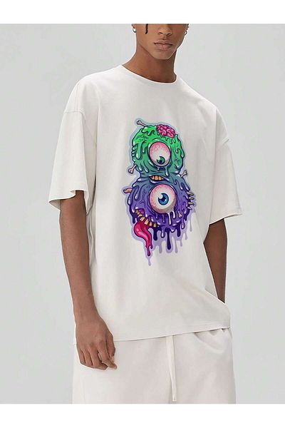 Jose Clothing Μπλουζάκι Unisex Λευκό εμπριμέ από οργανικό βαμβάκι Oversize κοντό μανίκι