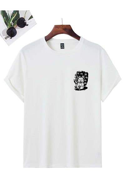 Jose Clothing Μπλουζάκι Unisex Λευκό εμπριμέ από οργανικό βαμβάκι Oversize κοντό μανίκι