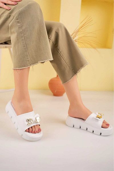 Nubbock Women's White Bow Daily Stylish Slippers NK0698