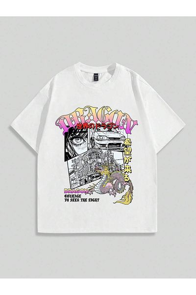 Jose Clothing Μπλουζάκι Unisex Λευκό εμπριμέ από οργανικό βαμβάκι Oversize με κοντό μανίκι