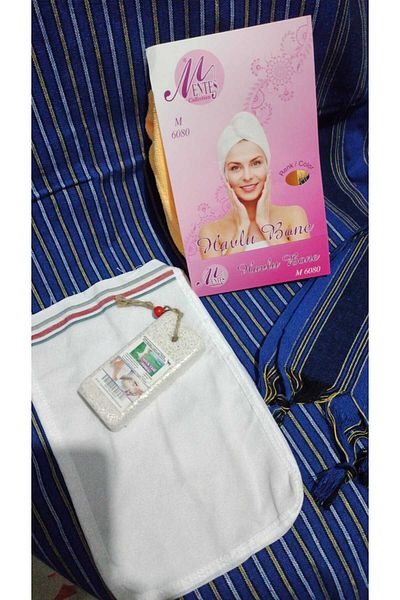 Sude 100% Natural Cotton Peshtemal Towel Cap Heel Stone Pouch Set of 4