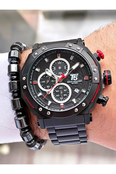 T5 Saat T5 Brand Black Color Inner Parts Active Men's Wristwatch - Bracelet Gift