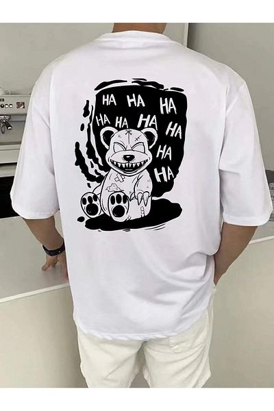 Jose Clothing Μπλουζάκι Unisex Λευκό εμπριμέ από οργανικό βαμβάκι Oversize κοντό μανίκι