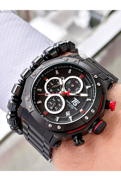 T5 Saat T5 Brand Black Color Inner Parts Active Men's Wristwatch - Bracelet Gift