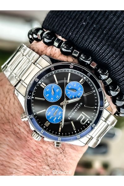 Navimarine Brand Functions Active, Dark Blue Steel Strap Men's Wristwatch + Bracelet