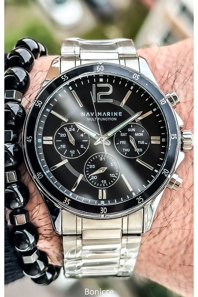 Navimarine Brand Functions Active, Silver Steel Strap Men's Wristwatch + Bracelet