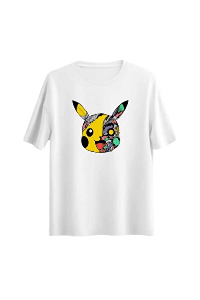 PERISENSE تيشيرت كبير الحجم مطبوع عليه بيكاتشو للرجال والنساء للجنسين