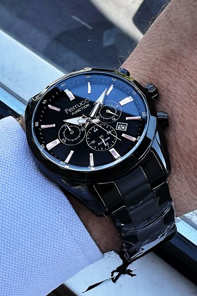 Ferrucci Men's Wristwatch-3 Atm Waterproof Black Steel Cord Bracelet Gift Agr741