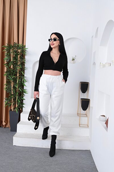 moda zeynaa 3 iplik beli lastikli cepli eşofman altı