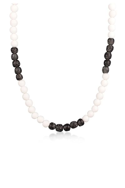 KUZZOI Halskette Recyceltes Glas Schwarz Weiß Perlen Beads 925 Silber