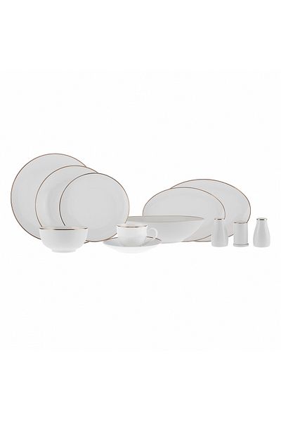 Karaca Rowan Geschirr-Set Gold, 69-teilig für 12 Personen, New Generation Bone