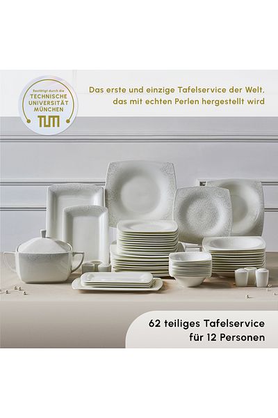 Karaca Fine Pearl Helen 62-teiliges Tafelservice-Geschirrset für 12 Personen