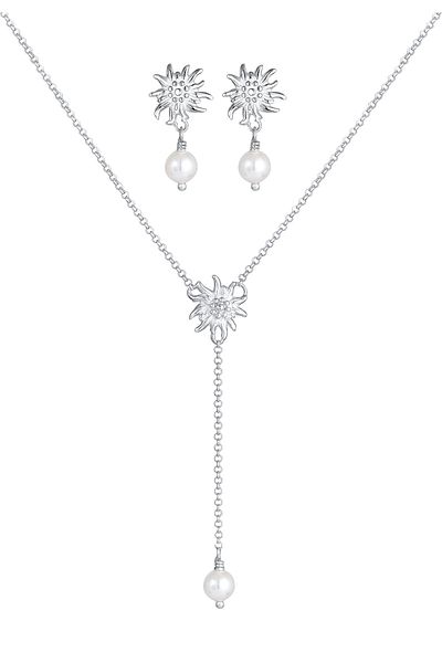 ELLI Schmuckset 2er Set Edelweiß Perle Tracht 925 Silber