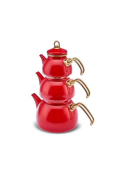 Karaca Retro Emaye Teekannen-Set, 3 Stück, Rot