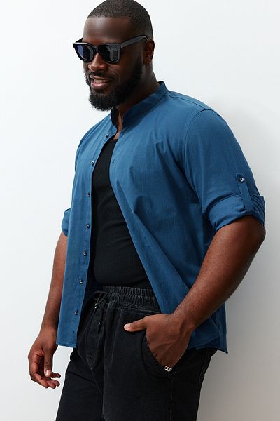Trendyol Collection Indigo Regular Fit - Comfortable High Collar Large Size Shirt TMNSS23GO00093