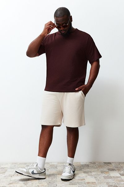 Trendyol Collection Brown Plus Size Cotton T-Shirt - Regular Fit Tmnss23Ts00134