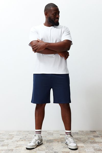 Trendyol Collection Grey-Navy Blue 2-Pack - 100% Cotton Large Size Shorts TMNSS24AP00000