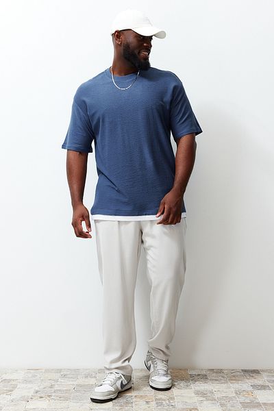 Trendyol Collection Indigo Large Size Oversize Cotton T-Shirt - Tmnss24Bf00019