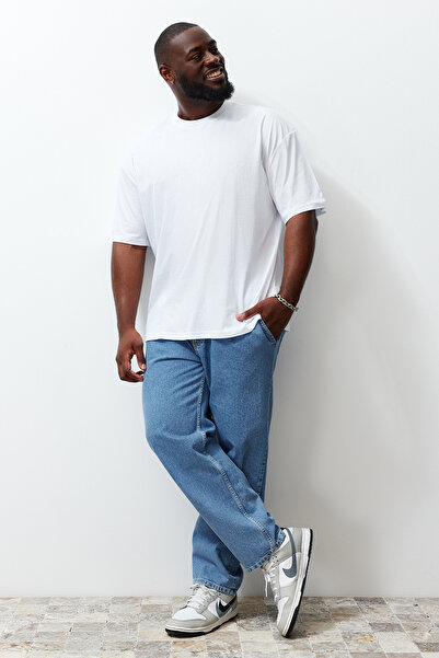 Trendyol Collection Oversize μεγάλου μεγέθους λευκό βαμβακερό μπλουζάκι - Άνετο TMNSS23TS00139